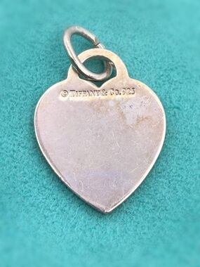 Vintage Tiffany & Co. 925 Sterling Silver Engraved Heart Tag Charm Pendant